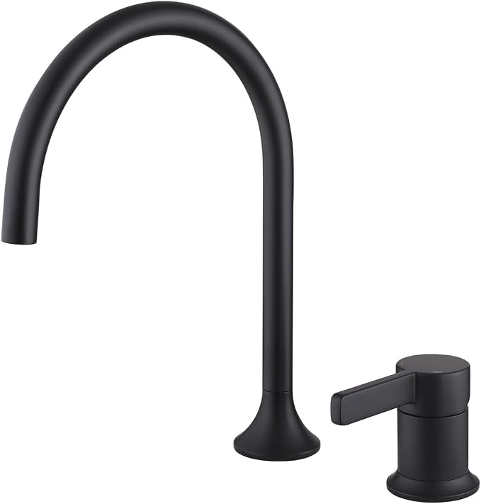 Bathroom Faucets Matte Black,Single Handle Brass Widespread Basin Faucet for Sink,High Arc Gooseneck Bathroom Sink Faucet 2 Hole,Vanity Vessel Sink Faucet Mixer Tap