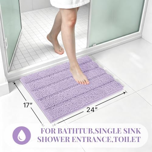 Bcoimo Small Bath Rug Mat,24x17 Extra Soft Chenille Lavender Bathroom Mats