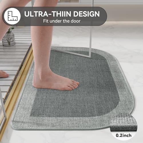 YDKGL Half Circle Bath Mat, Non Slip Thin Bathroom Rugs, Grey 20x31