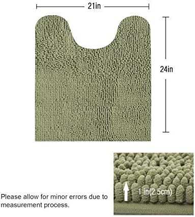 ITSOFT Standard 24"x21" U-Shaped Non-Slip Shaggy Chenille Toilet Contour Bathroom Rug with Water Absorbent, Sage Green
