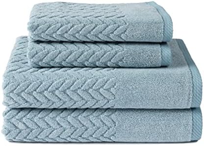 Texere 100% Organic Cotton Jacquard 650 GSM Premium Bath Towel Sets - Extra Absorbent Quick Dry and Plush (Cable, Smoke Blue, 2 Bath & 2 Hand Towels)