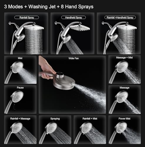 Rain Shower Head with Handheld Showerhead, Nickel 1.8GPM 460311 + Holder