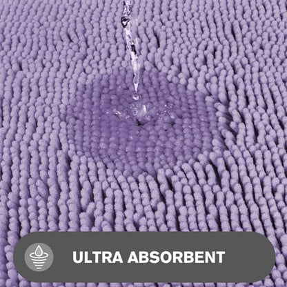 Lavender Bathroom Rugs Sets 2 Piece – Absorbent and Washable Bath Mat, Non-Slip, Thick Soft Chenille Bath Rugs for Bathroom Floor, Shower, Sink - 17" x 24"+20" x 32"