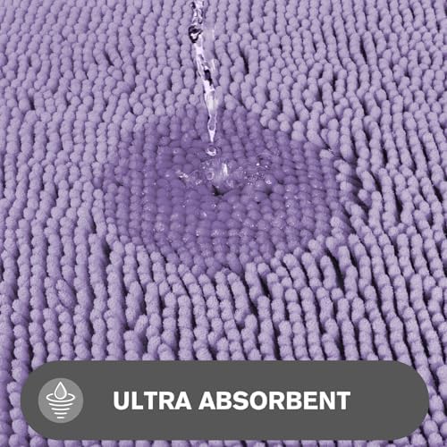 Bathroom Runner Rug 47 x 17 Inch – Long Bath Mat | Absorbent and Washable Thick Chenille Bath Rug Non-Slip Runner Rug for Bathroom, Shower, Sink(Lavender)