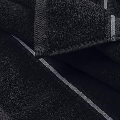 MyOwn Ultra Soft 6 Pack Cotton Towel Set, Contains 2 Bath Towels 28x55 inch, 2 Hand Towels 16x24 inch & 2 Wash Coths 12x12 inch, Ideal Everyday use, Compact & Lightweight - Black