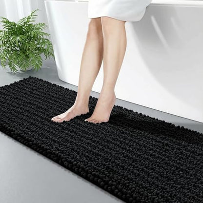 Disolla Black Bathroom Runner Rug 24x70 Inch - Extra Long Chenille Bath Mat, Luxury Shaggy Plush Absorbent Rug, Non-Slip Large Runner for Floor and Laundry Room