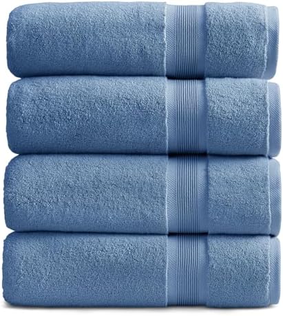 Springtree Home Luxury Bamboo Rayon Plush Bath Towel Set | 4-Pack | Blue