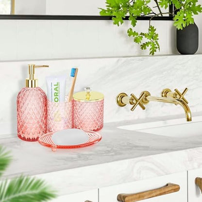 Haturi Glass Bathroom Accessories Set, Light Pink Bathroom Set, 4 Pcs