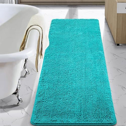 LOCHAS Luxury Bathroom Rug Shaggy Bath Mat 24 x 60 Inch, Teal Blue