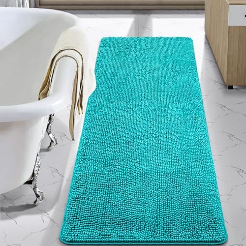LOCHAS Luxury Bathroom Rug Shaggy Bath Mat 24 x 48 Inch, Teal Blue