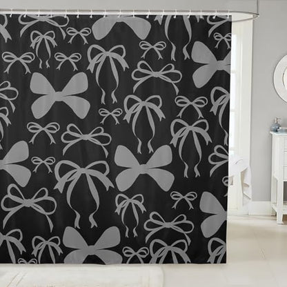 jejeloiu Cute Bowknot Shower Curtain for Bathroom Decor 72"x72" Black Gray Girls Bow Bath Curtain Kawaii Bathroom Accessories Waterproof Polyester Fabric for Stalls Bathtubs Princess Decor