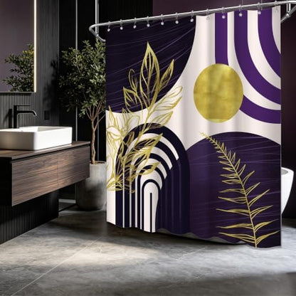 Dark Purple and Gold Shower Curtain, 72x72 in, Mid Century Modern Plum