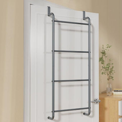 Over The Door Bathroom Hanging Organizer Shelf， Towel Rack for Bathroom, 4 Tier Towel Hanger for Glass Shower Wall or Shower Door (Frameless or Frame to 2") Stylish,Gray