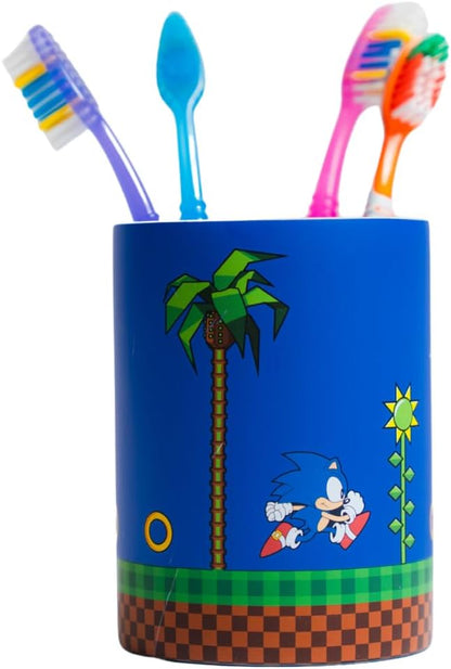 Sega Sonic The Hedgehog Gamer Kids Toothbrush Holder - Makeup Brushes/Pens Tumbler, (Officially Licensed Product) By Franco