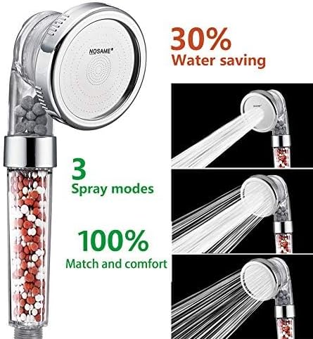 Nosame Shower Head, Filter Filtration High Pressure Water Saving 3 Mode Function Spray Handheld Showerheads 1.6 GPM for Dry Hair & Skin SPA | Filter Filtration High Pressure Water Saving 3 Mode Function Spray Handheld Showerheads 1.6 GPM for Dry Hair &...