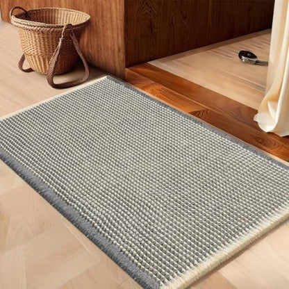 IM HOME Waffle Bath Mat Grey & Beige 36"x24", Boho Woven Modern Bath Mat Rugs, Absorbent Non Slip Bathroom Rugs, Soft Washable Bath Rugs with Tassels for Bedroom, Kitchen, Shower, Tub