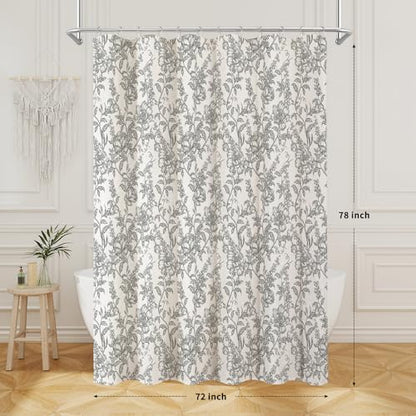 Black Boho Linen Fabric Shower Curtain , Farmhouse Floral For Bathroom