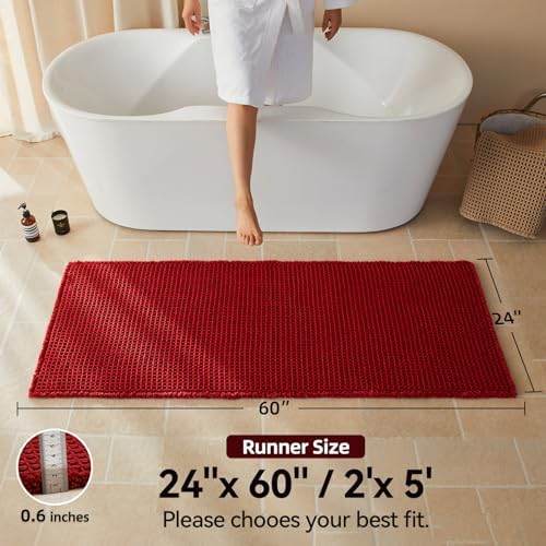 Triohero Waffle Runner Rug Bathroom, Long Boho Bath Mat, 24x60 Burgundy