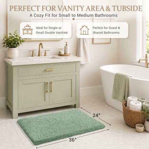 Yimobra Luxury Fluffy Bathroom Rugs, Super Elastic Soft Thick Plush Bath Mat, Non-Slip Water Absorbent, Easier to Dry, Sturdy Shaggy Microfiber Floor Carpet for Bathtub, 36"x 24", Pure Light Green