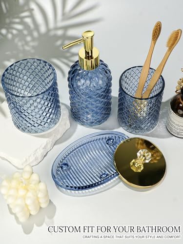 Haturi Glass Bathroom Accessories Set, Navy Blue Bathroom Set, 4 Pcs
