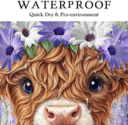 Cute Highland Cow Shower Curtain for Bathroom, Farmhouse Rustic Wooden Cattle Bathroom Decor Set, Funny Daisy Floral Flowers and Butterfly Waterproof Fabric Bath Curtains with 12 Hooks 47X64in