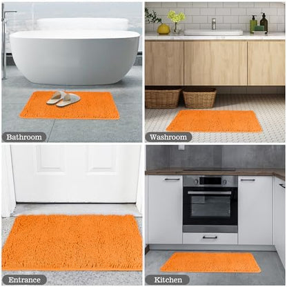 Yeaban Chenille Orange Bathroom Rug 20"x32", Non-Slip Rubber Backing
