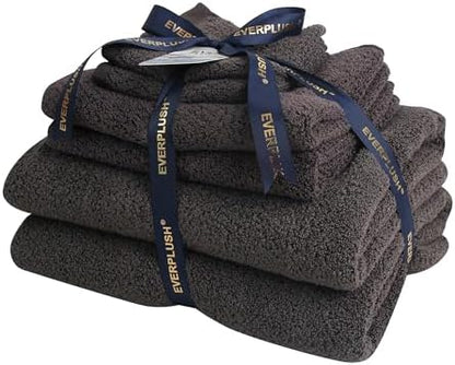 Everplush Diamond Jacquard 6 Pieces Bath Towel Set, Luxury Super Soft Oversized everplush Towels, Highly Absorbent Diamond Jacquard Quick Dry Bath Towel for Bathroom Charcoal