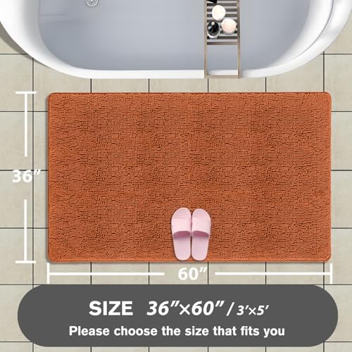 Bathroom Rugs 36 x 60 Inch – Extra Large Bath Mat | Absorbent and Washable Thick Chenille Bath Rugs Non-Slip Runner Rug for Bathroom, Shower, Tub(Burnt Orange)