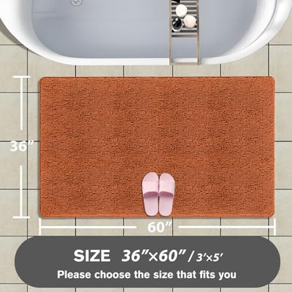 Bathroom Rugs 36 x 60 Inch – Extra Large Bath Mat | Absorbent and Washable Thick Chenille Bath Rugs Non-Slip Runner Rug for Bathroom, Shower, Tub(Burnt Orange)