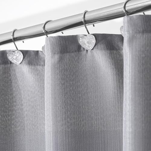 Clear Bling Shower Curtain Hooks: Cute Heart Bathroom Curtain Rings, 12Pcs