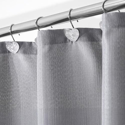 Clear Bling Shower Curtain Hooks: Cute Heart Bathroom Curtain Rings, 12Pcs