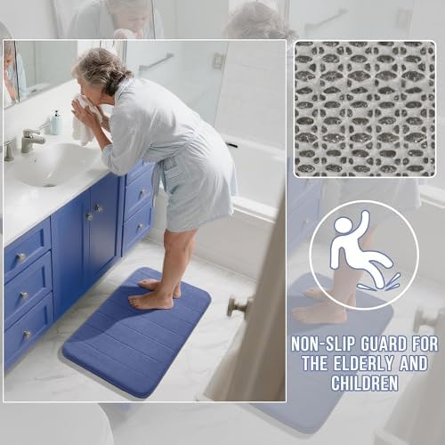 Yimobra Large Memory Foam Bathroom Mat Set, 44 x 24 & 24 x 17 in, Navy Blue