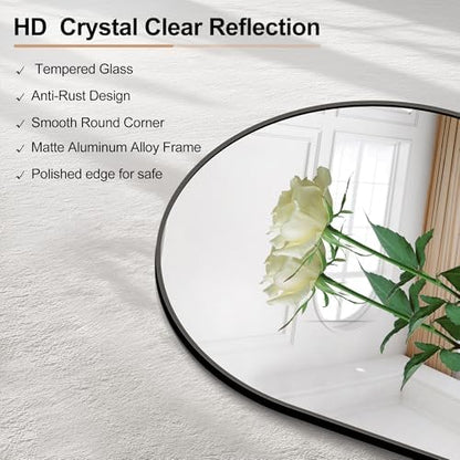 Arched Bathroom Mirror, 55"x36" Black Arched Mirror for Bathroom, Wall Mounted Mirror, Black Vanity Wall Mirror w/Metal Frame for Bedroom, Entryway, Living Room, Hanging or Leaning Against Wall