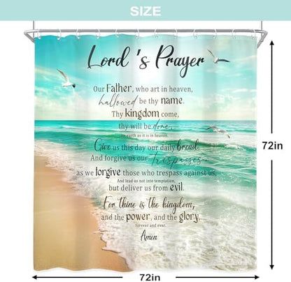 Ocean Bible Verse Coastal Beach Inspirational Bathroom Shower Curtain Set