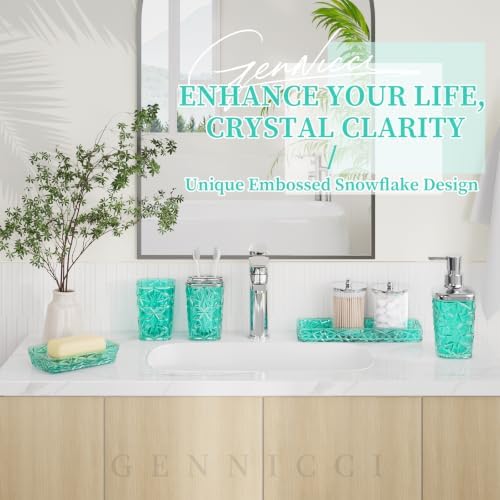Bathroom Accessories Set, 7 Pcs Teal Bathroom Set, Acrylic Soap Dispenser and Toothbrush Holder Set, Qtip Holder Set, Bathroom Sink Set, Gift for Home Apartment
