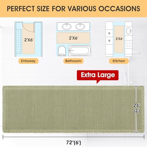 IM HOME Christmas Waffle Runner Rug Green 6'x2'(72" x 24"), Boho Woven Modern Bath Mat Rugs, Absorbent Non Slip Bathroom Rugs, Soft Washable Bath Rugs with Tassels for Bedroom, Kitchen, Shower, Tub