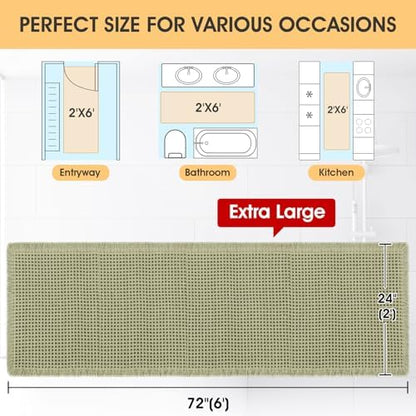 IM HOME Christmas Waffle Runner Rug Green 6'x2'(72" x 24"), Boho Woven Modern Bath Mat Rugs, Absorbent Non Slip Bathroom Rugs, Soft Washable Bath Rugs with Tassels for Bedroom, Kitchen, Shower, Tub