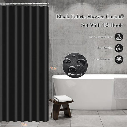 Black Bathroom Accessories Set, 23Pcs Bath Accessory Sets Complete with Bathtub Mat, Shower Curtain Set with Hooks, Soap Dispenser, Toothbrush Holder, Qtip Holder, Trash Can, Toilet Brush