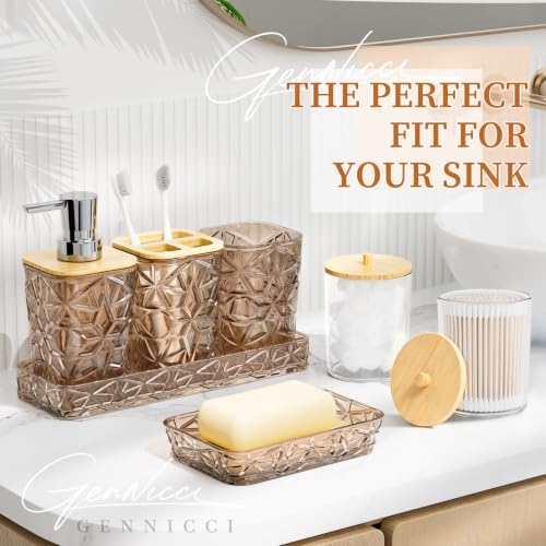 Bathroom Accessory Set, 7 Pcs Brown Bathroom Set, Acrylic Soap Dispenser and Toothbrush Holder Set, Qtip Holder Set, Bathroom Sink Set, Gift for Home Apartment