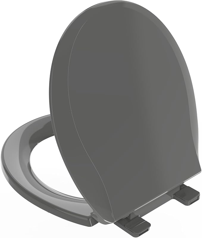 Round Toilet Seat 16.5 inch Soft Close, Toilet Lid Round PP Material Safe & Easy Clean & Quick Installation, Sturdy Accessories Never Loosen, 2 Years Support, Grey
