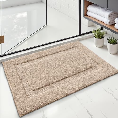 LUMI Ultra Soft Bathroom Rugs Absorbent, Non Slip Bath Mat 16X24, Beige