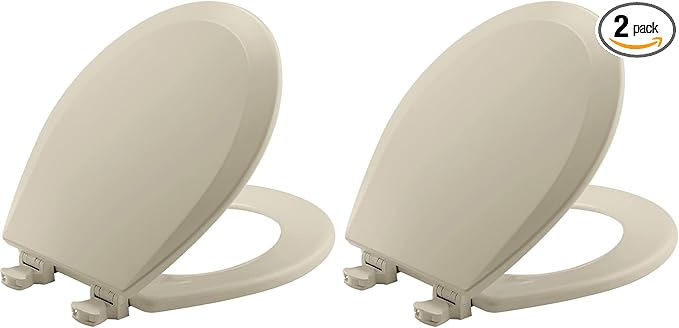 Bemis 500EC Durable Wood Toilet Seat with Easy Clean Hinges, Made in USA, Round, Bone (Pack of 2)