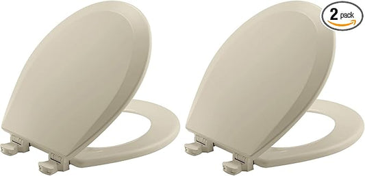 Bemis 500EC Durable Wood Toilet Seat with Easy Clean Hinges, Made in USA, Round, Bone (Pack of 2)
