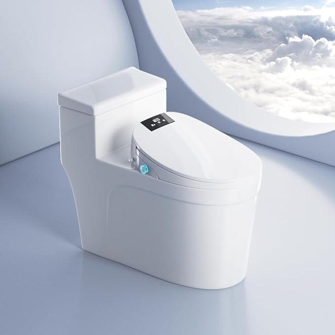 Electric Bidet Toilet Seat with Remote, Heated Toilet Seat, Instant Warm Water, Warm Air Dryer, Rear & Feminine with Oscillating Cleansing, Night Light, Slow Close Lid, LED Display - Round