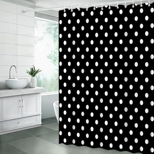 Polka Dot Shower Curtain Black White Retro Spot Vintage Fabric Decorative Bathroom Curtains with Hooks,70" Wx78 H