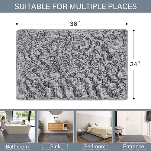 LOCHAS Luxury Bathroom Rug Shaggy Bath Mat 24 x 36 Inch, Gray