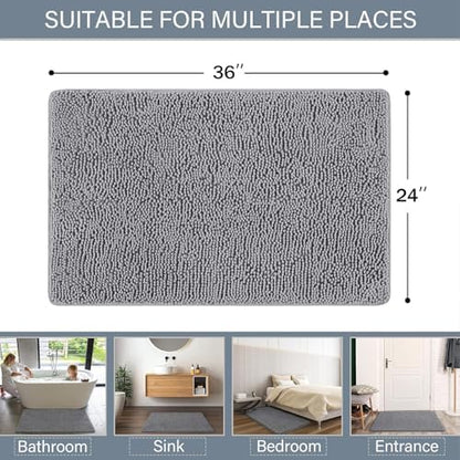 LOCHAS Luxury Bathroom Rug Shaggy Bath Mat 24 x 36 Inch, Gray