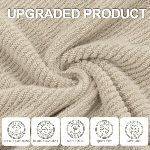 VOOVA & MOVAS Hand Towels 4PC, 100% Cotton, 18x28 in, Tan Taupe