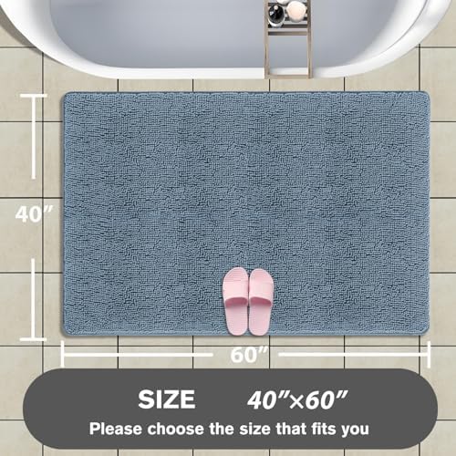 Bathroom Rugs 40 x 60 Inch – Extra Large Bath Mat | Absorbent and Washable Thick Chenille Bath Rugs Non-Slip Runner Rug for Bathroom, Shower, Tub(Blue)