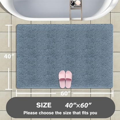 Bathroom Rugs 40 x 60 Inch – Extra Large Bath Mat | Absorbent and Washable Thick Chenille Bath Rugs Non-Slip Runner Rug for Bathroom, Shower, Tub(Blue)